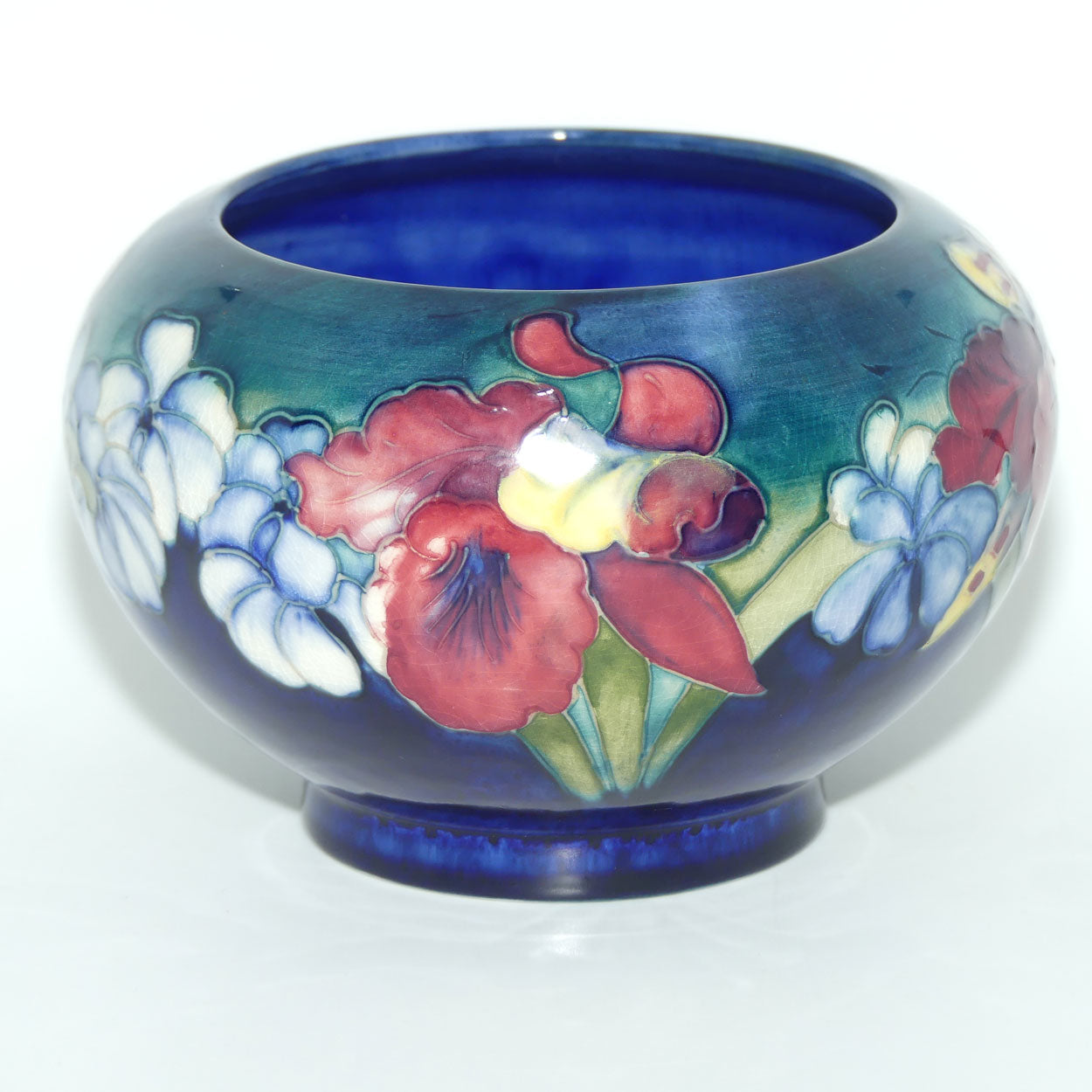 Walter Moorcroft Orchid on Blue Ground Rose Bowl
