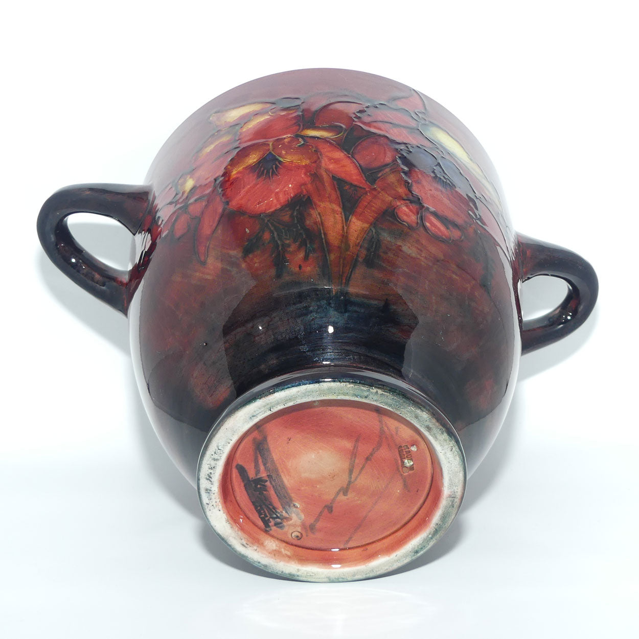William Moorcroft Flambe Orchid handled vase | Pompeii urn