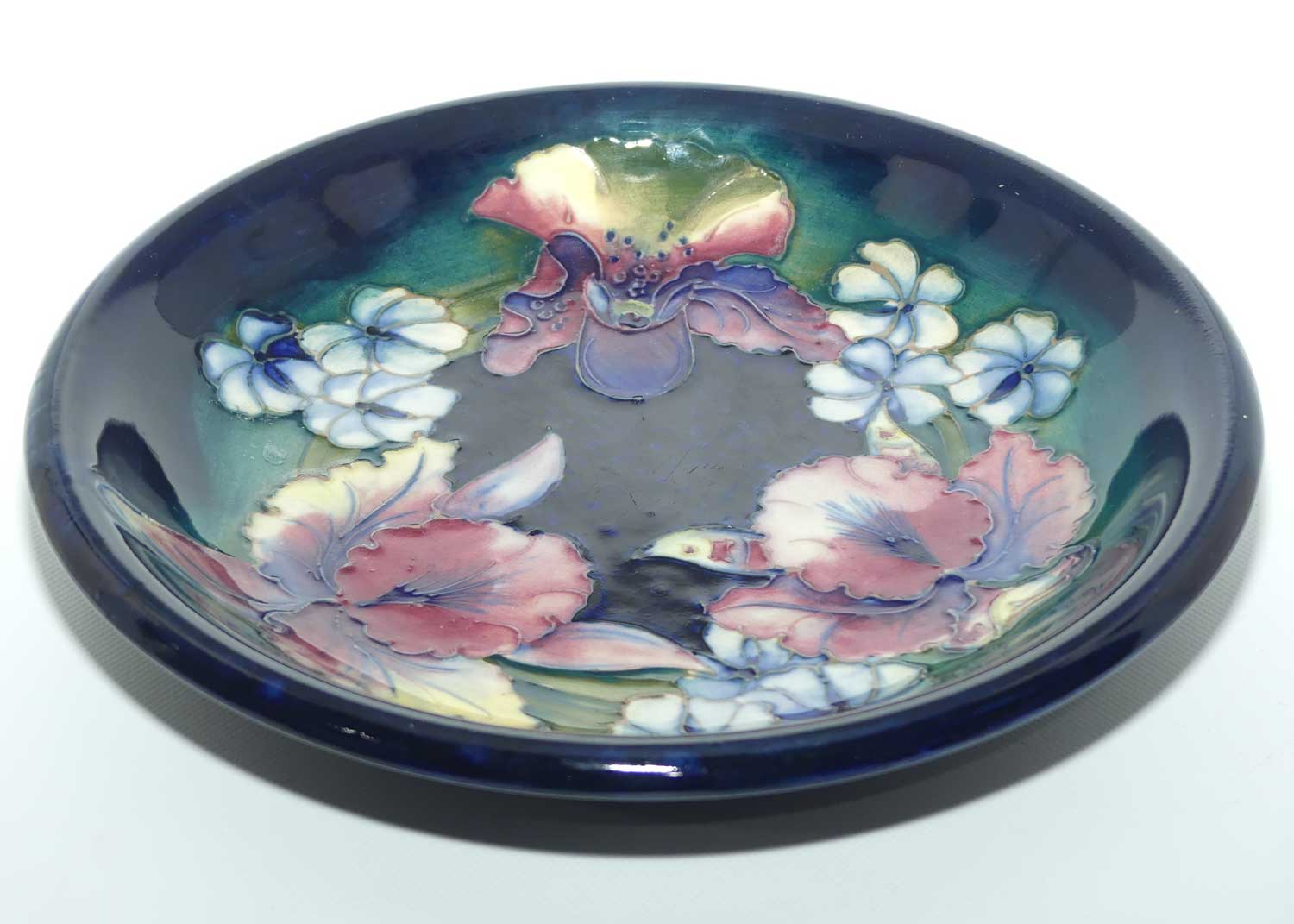 Walter Moorcroft Orchid on Blue Ground plate | 22cm diameter
