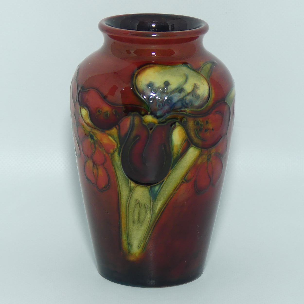 Walter Moorcroft Flambe Orchid tapering shape small vase