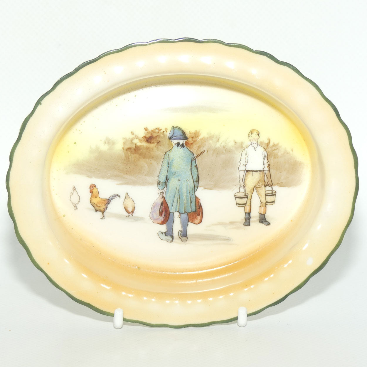 Royal Doulton Coaching Days oval dish E3804 #1 | Rare Scene | Passenger with bags and Youth with buckets