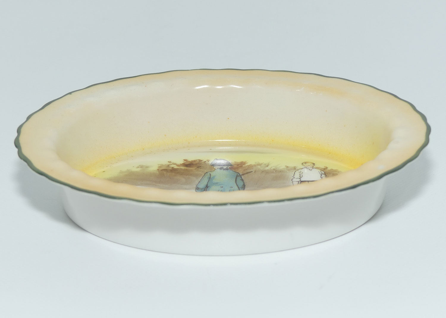 Royal Doulton Coaching Days oval dish E3804 #1 | Rare Scene | Passenger with bags and Youth with buckets