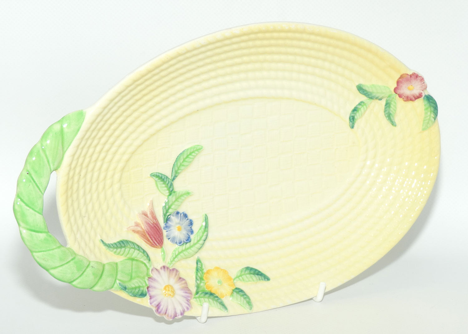 Carlton Ware Yellow Basket Weave and Flowers handled tray