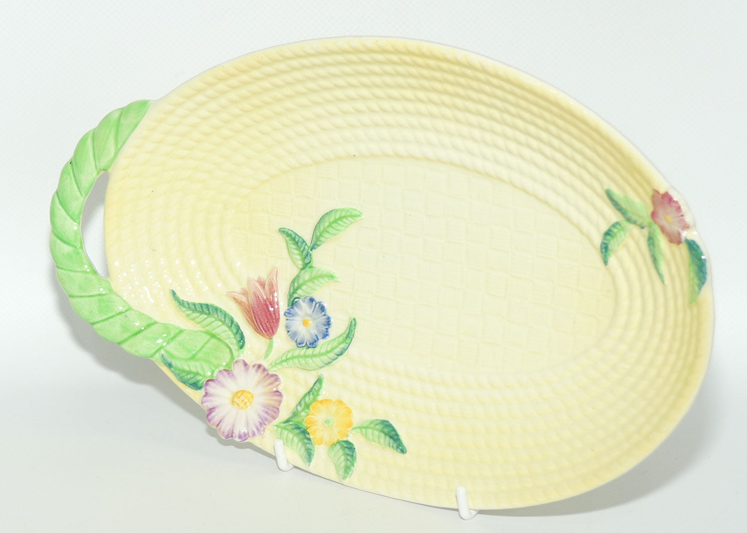 Carlton Ware Yellow Basket Weave and Flowers handled tray