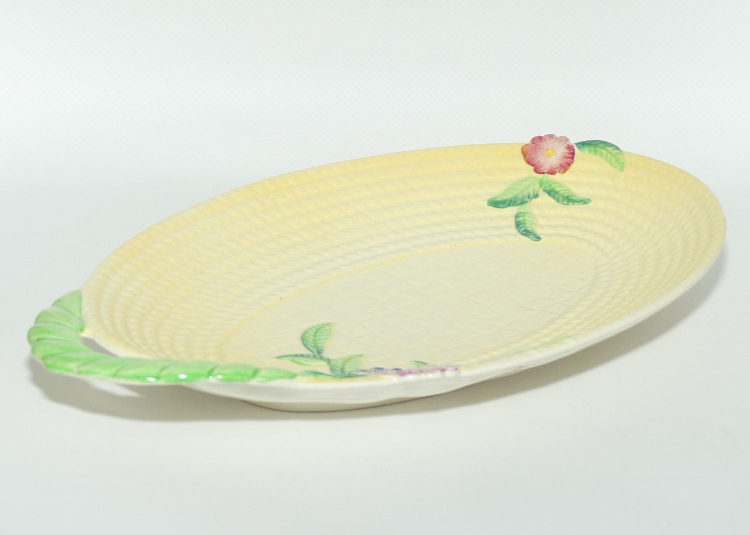 Carlton Ware Yellow Basket Weave and Flowers handled tray