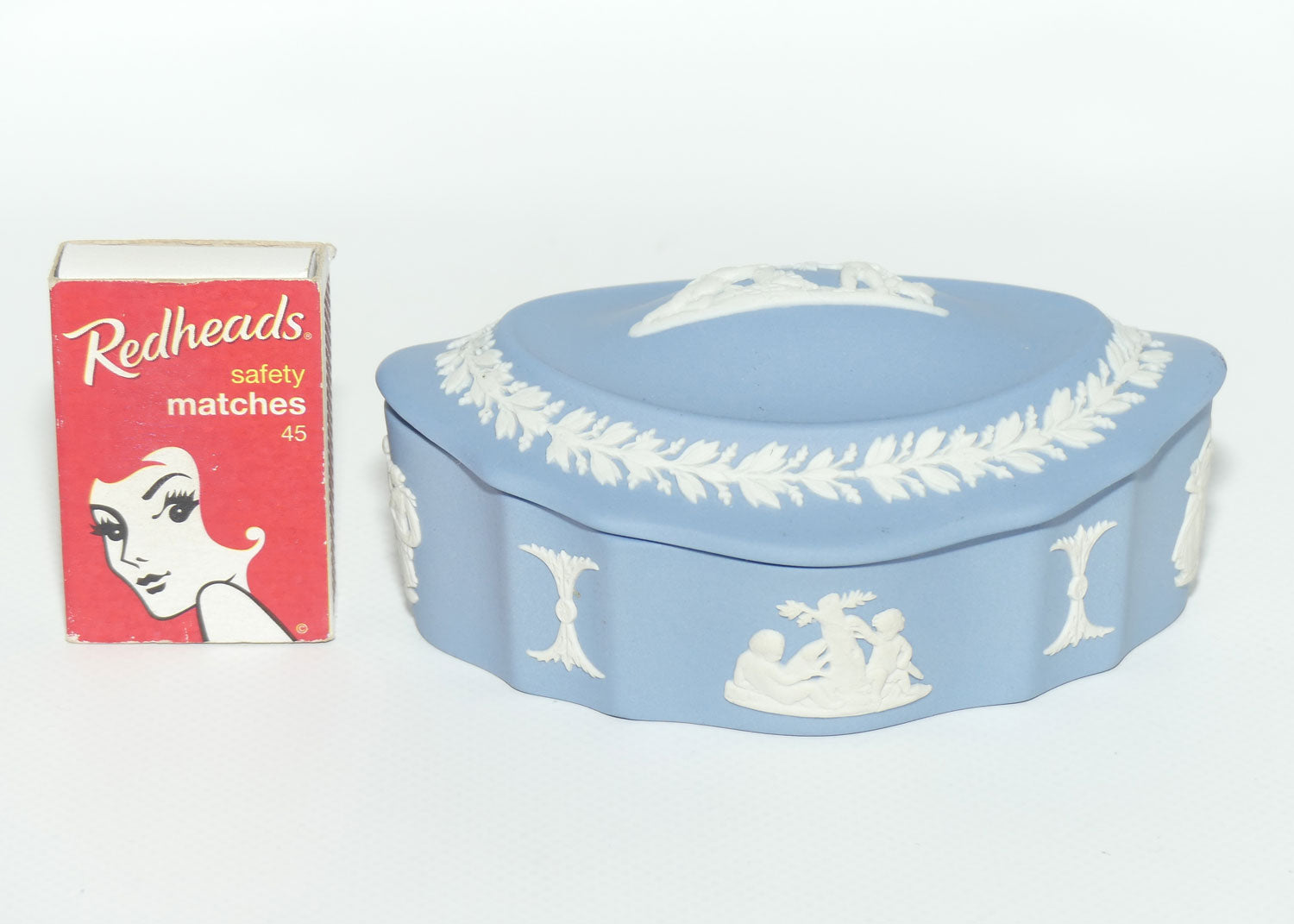 Wedgwood Jasper | White on Pale Blue | Dome top oval trinket box