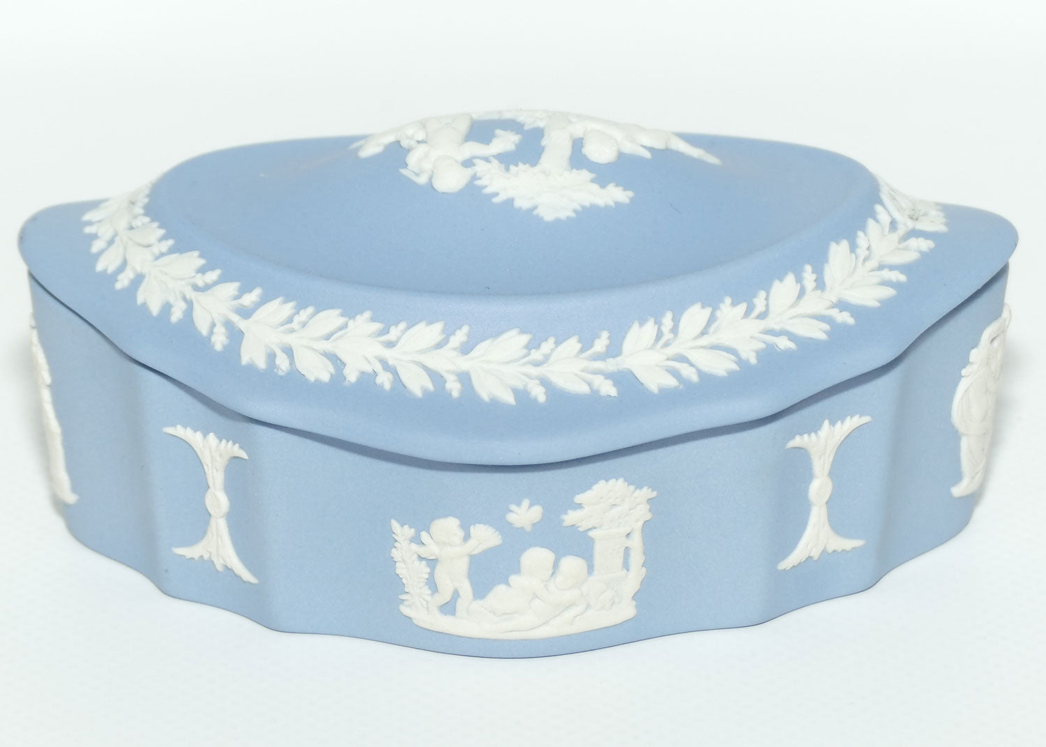 Wedgwood Jasper | White on Pale Blue | Dome top oval trinket box