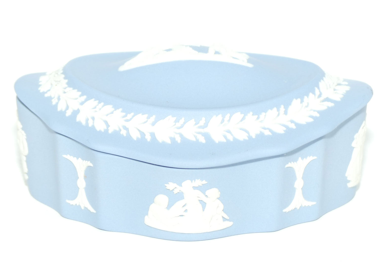Wedgwood Jasper | White on Pale Blue | Dome top oval trinket box