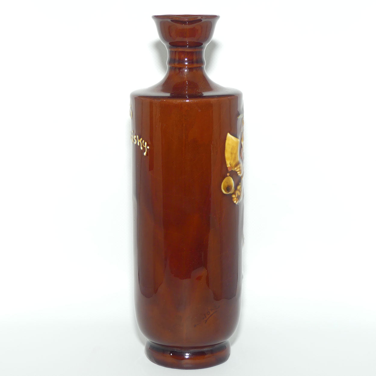 Royal Doulton Kingsware Oyez Oyez tall cylindrical flask | Dewars Scotch Whisky