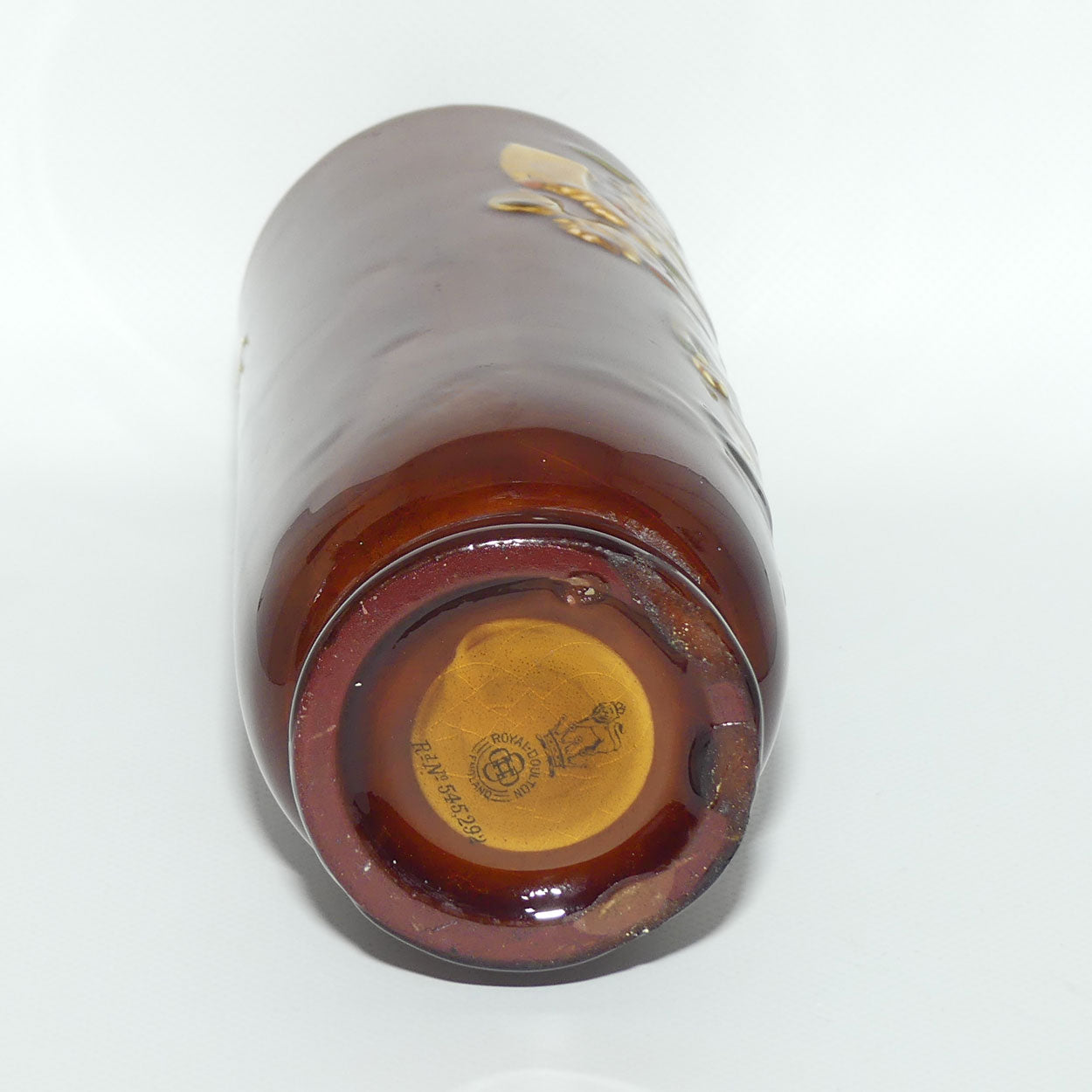 Royal Doulton Kingsware Oyez Oyez tall cylindrical flask | Dewars Scotch Whisky