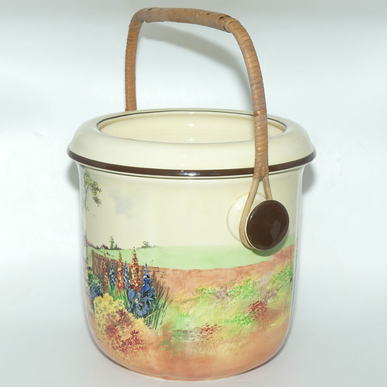 Royal Doulton Country Garden chamber pail with wicker handle D4932