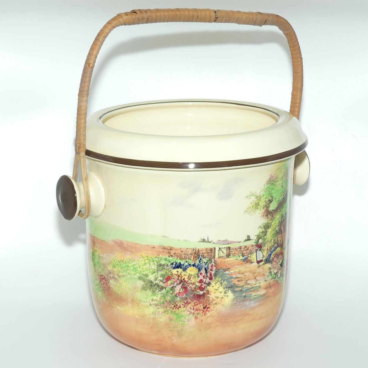 Royal Doulton Country Garden chamber pail with wicker handle D4932