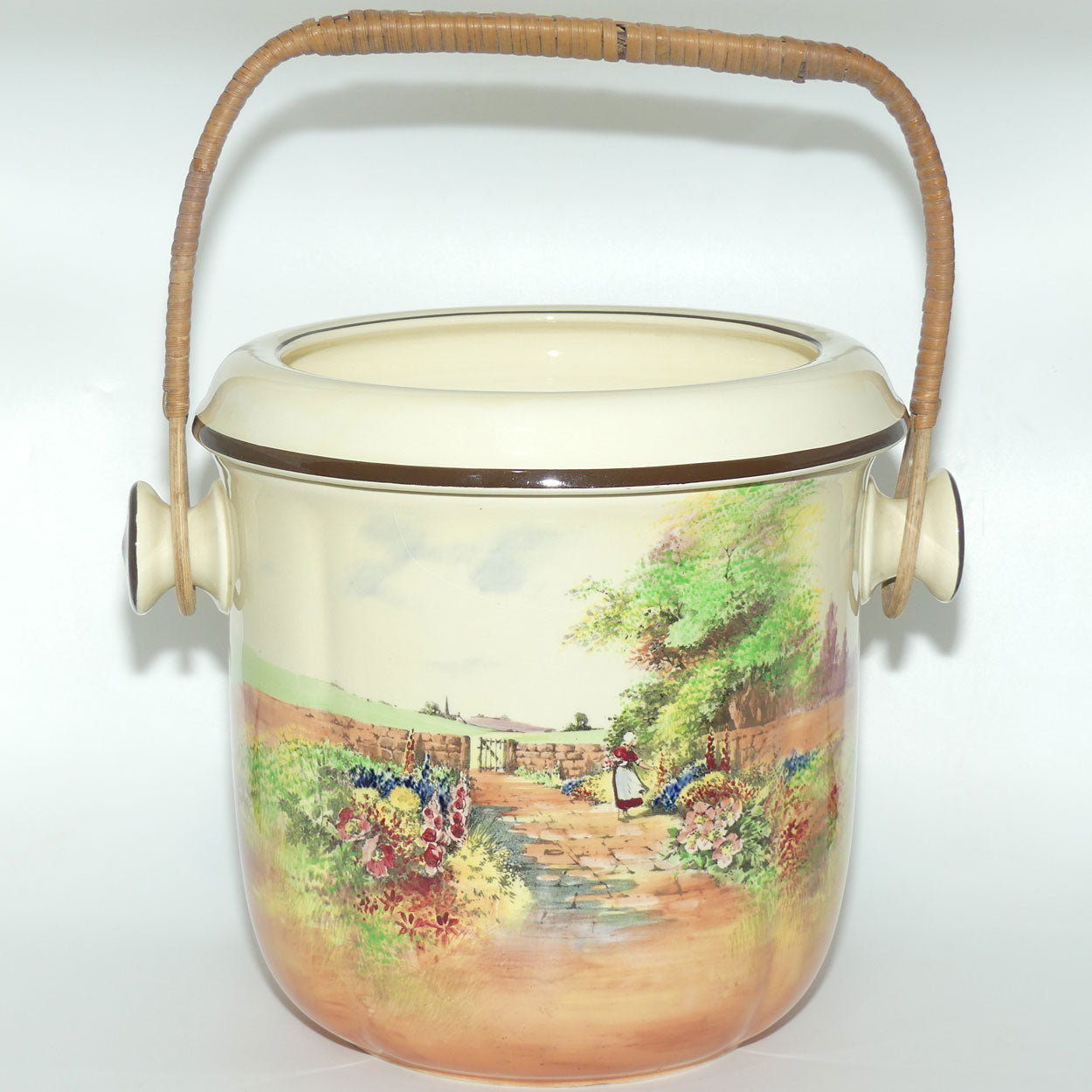 Royal Doulton Country Garden chamber pail with wicker handle D4932