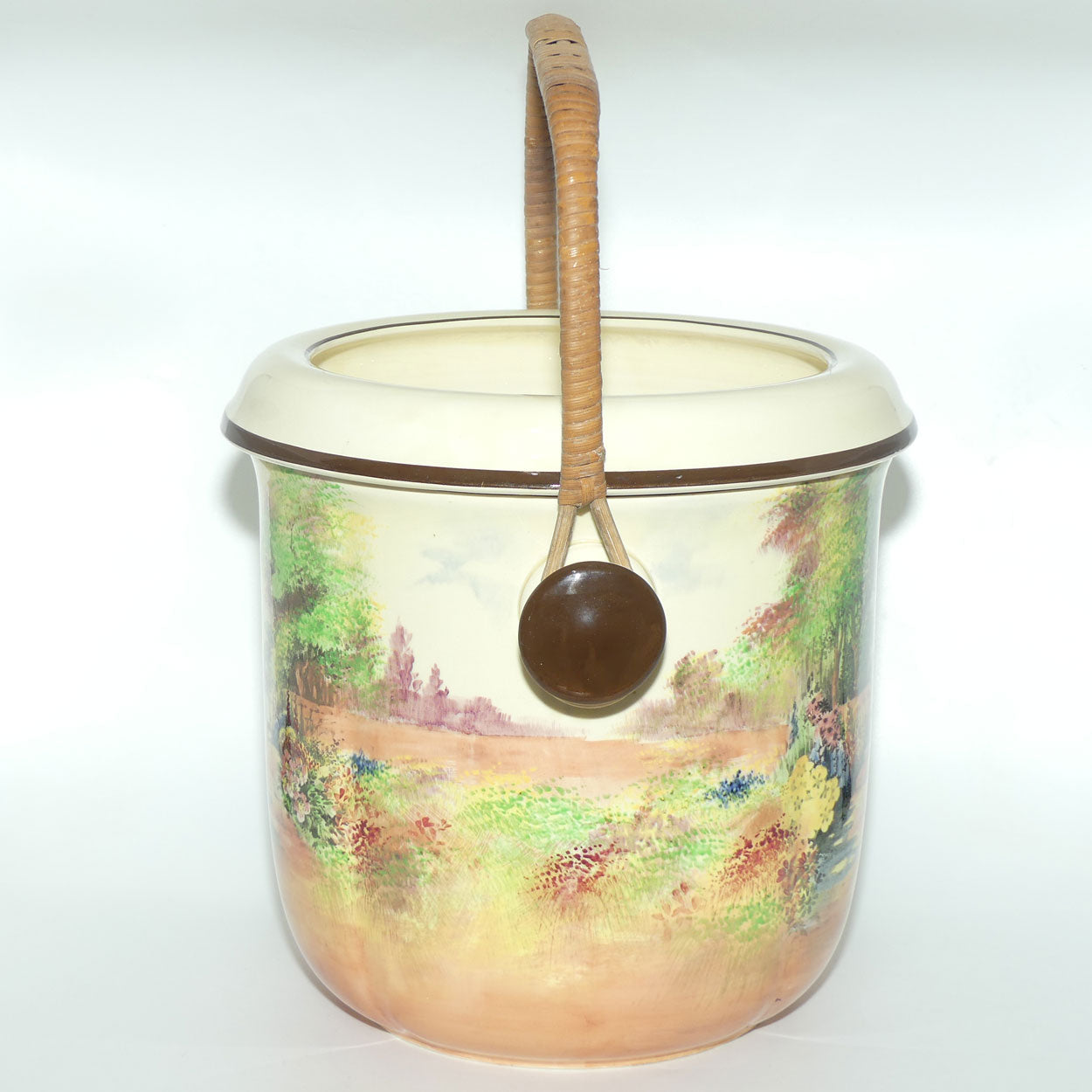 Royal Doulton Country Garden chamber pail with wicker handle D4932