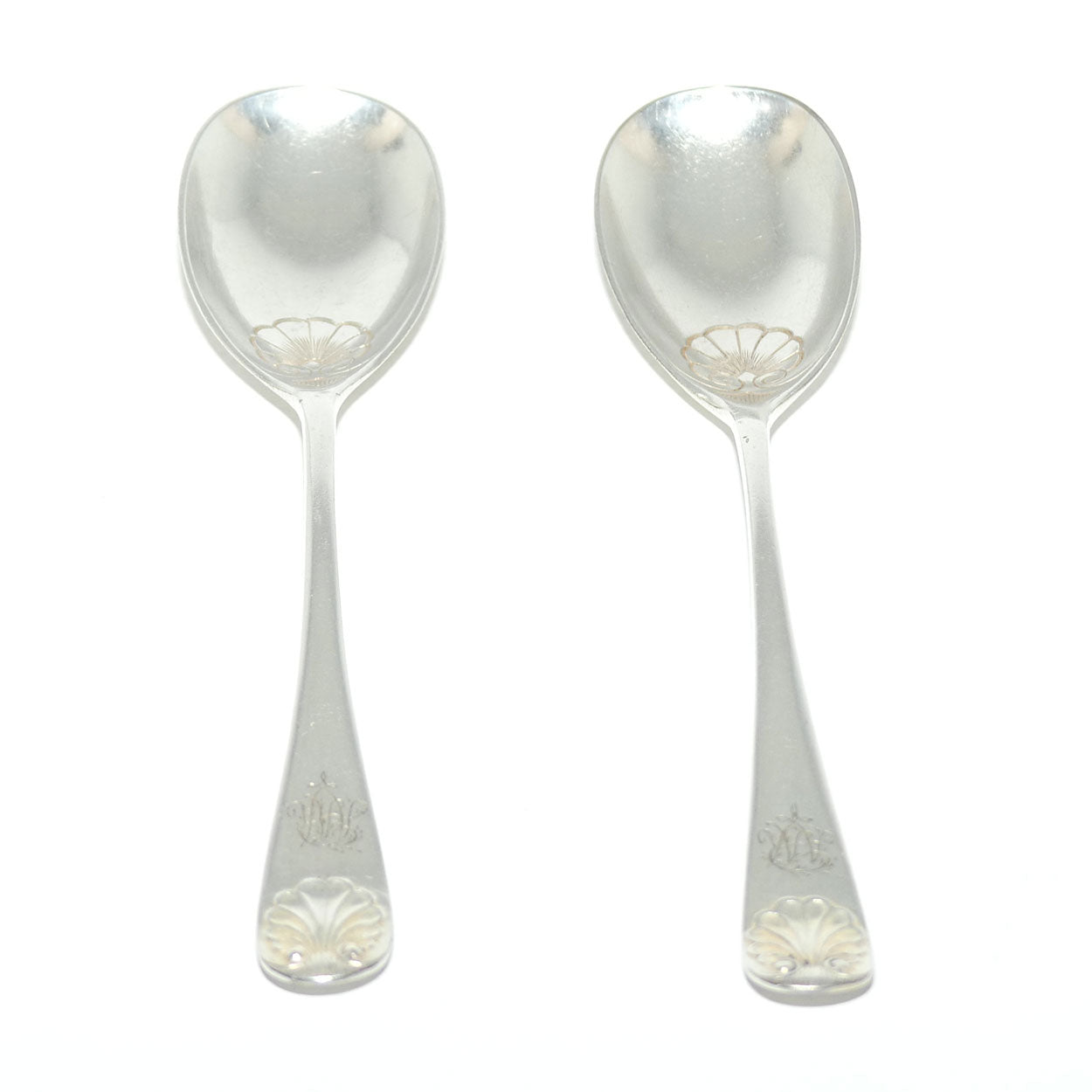 Pair of EP Silver Plated Shell pattern fancy jam spoons