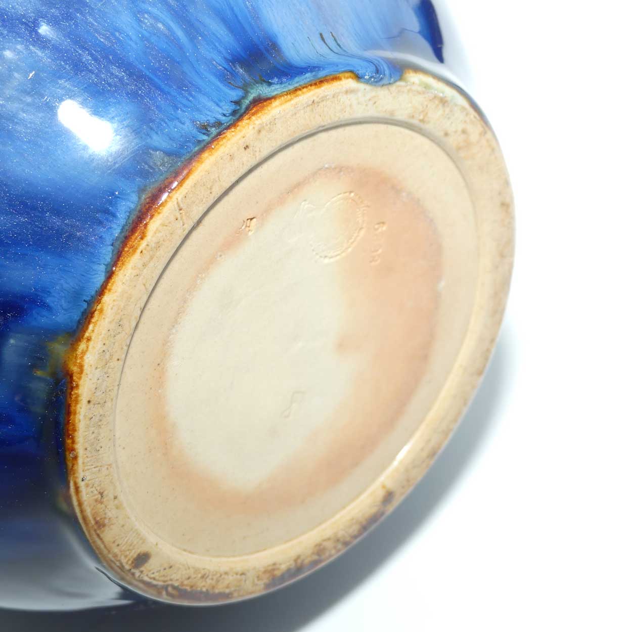 Royal Doulton pair of stoneware Floral border large ball vases by Lily Partington | Blue Ground | 8689