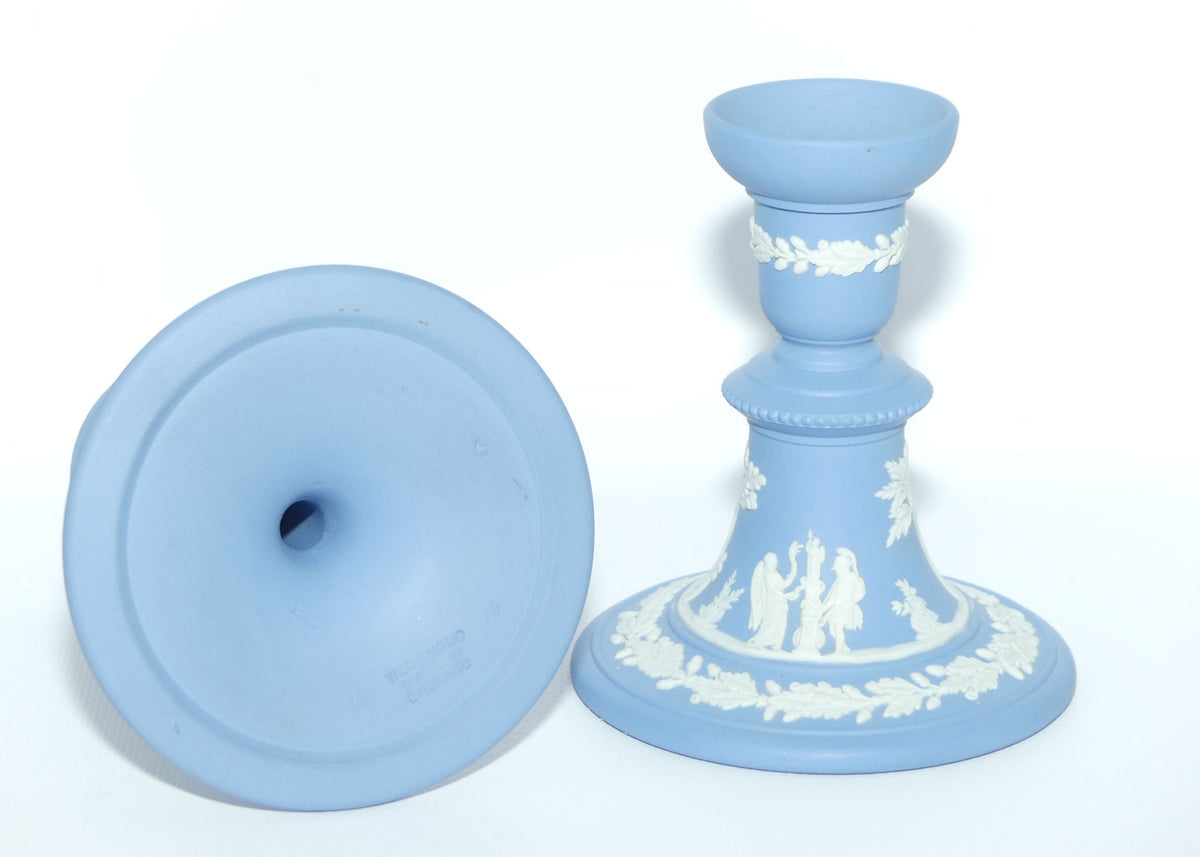 Wedgwood Jasper pair of candlesticks | White on Pale Blue | Grecian Maidens
