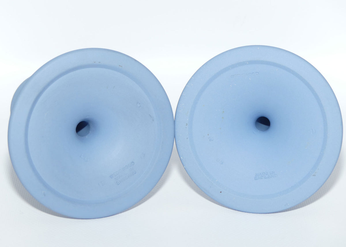 Wedgwood Jasper pair of candlesticks | White on Pale Blue | Grecian Maidens