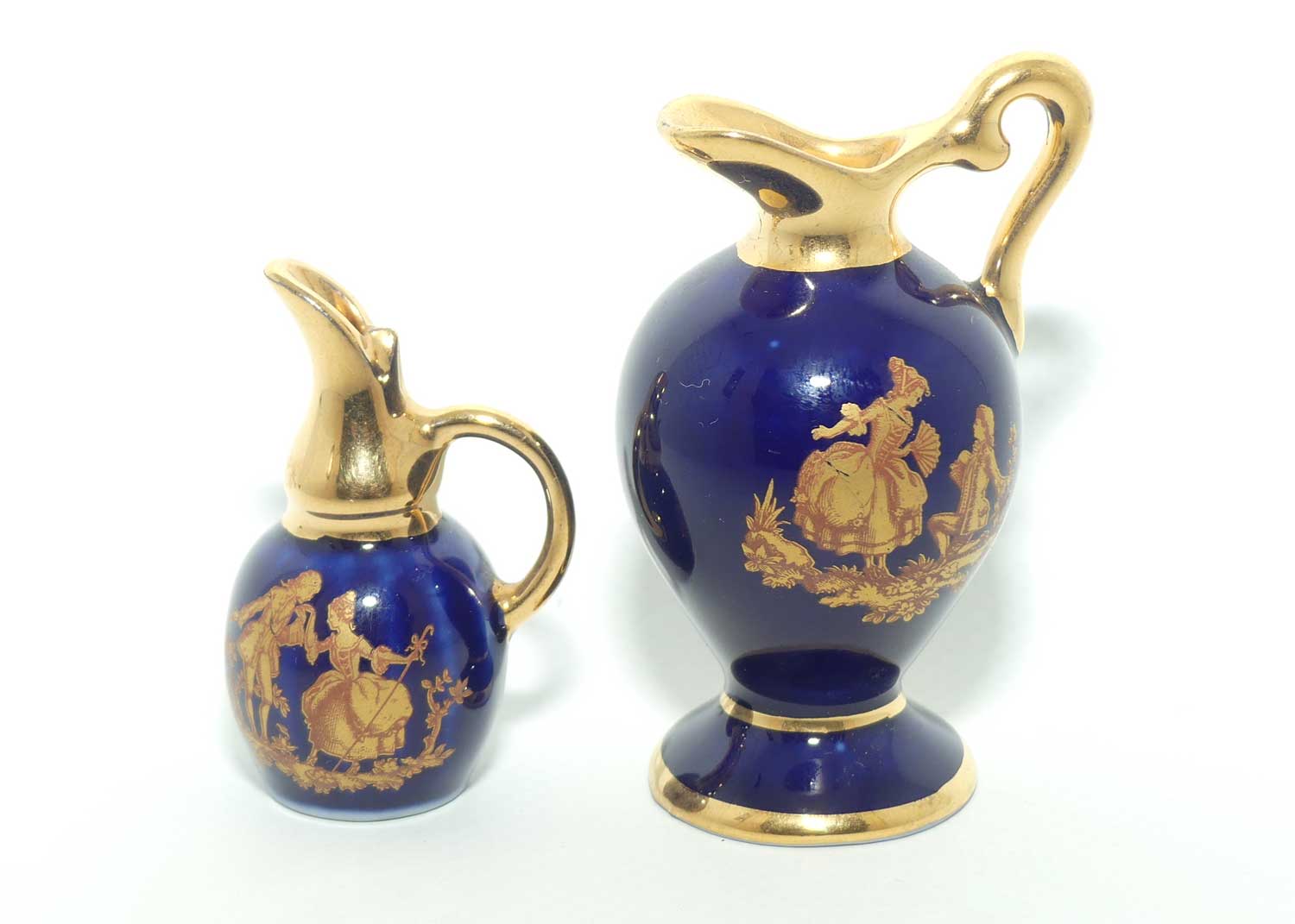 Limoges France collection of 2 miniature ewers | Blue and Gold