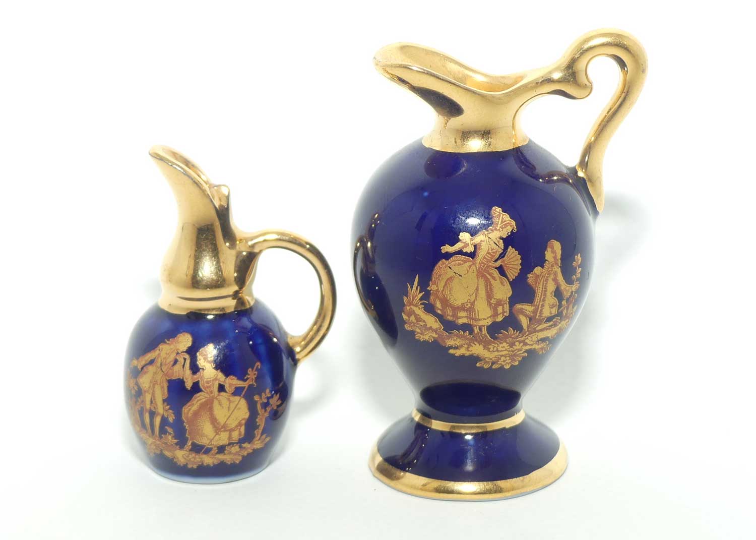 Limoges France collection of 2 miniature ewers | Blue and Gold