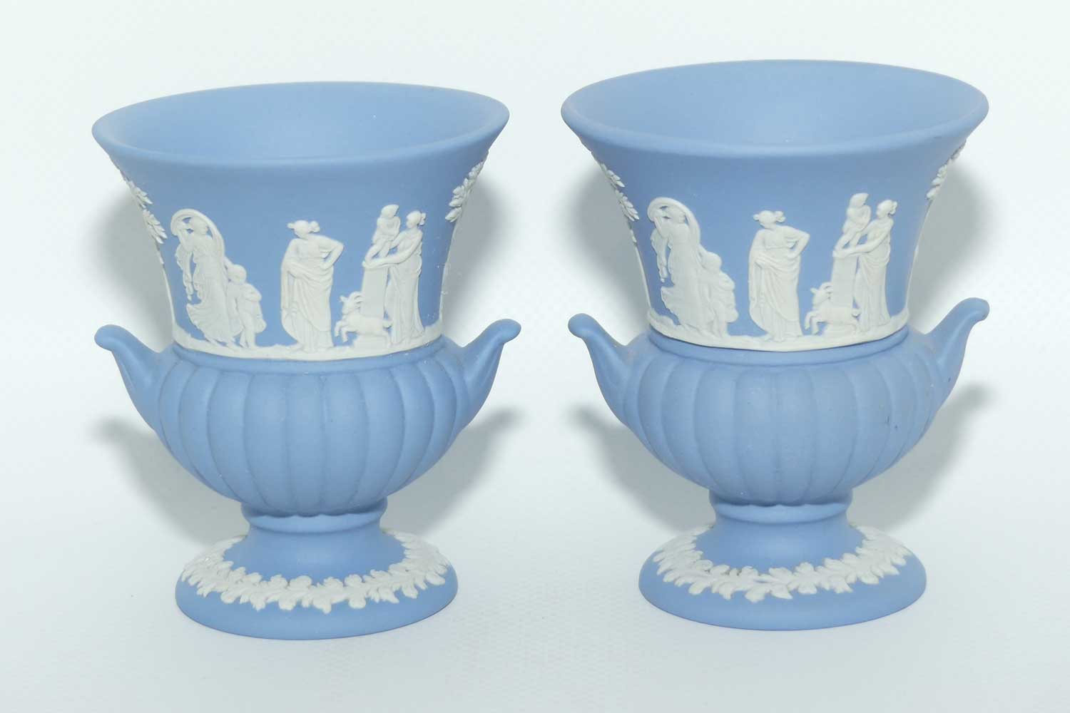 Wedgwood Jasper | White on Pale Blue | Maidens Campagna shape pair of vases | #1