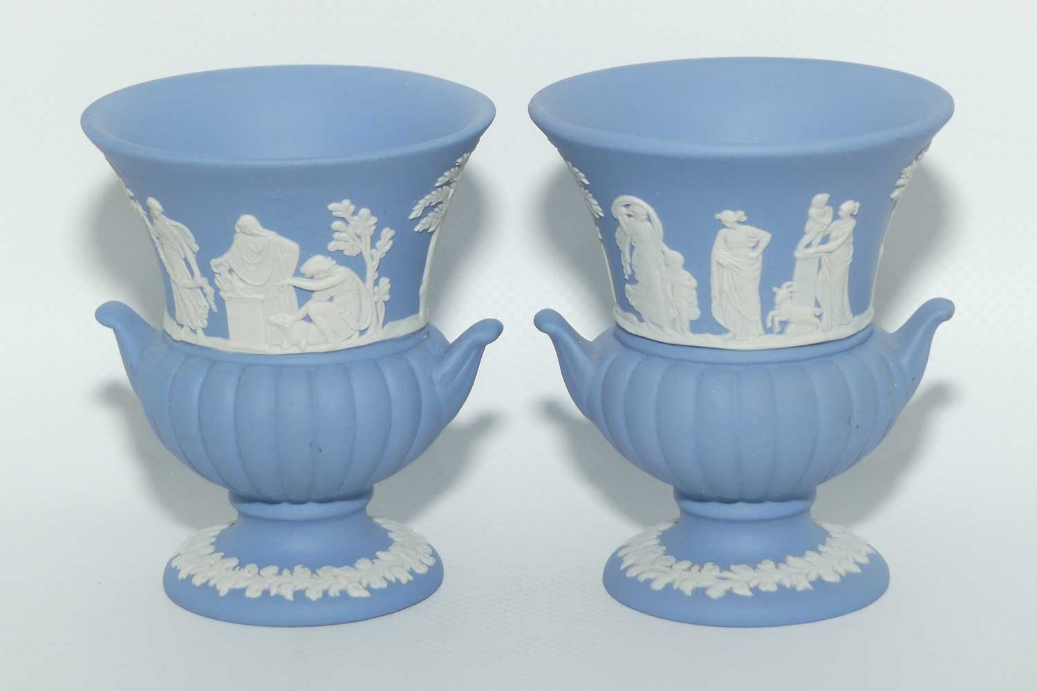 Wedgwood Jasper | White on Pale Blue | Maidens Campagna shape pair of vases | #1