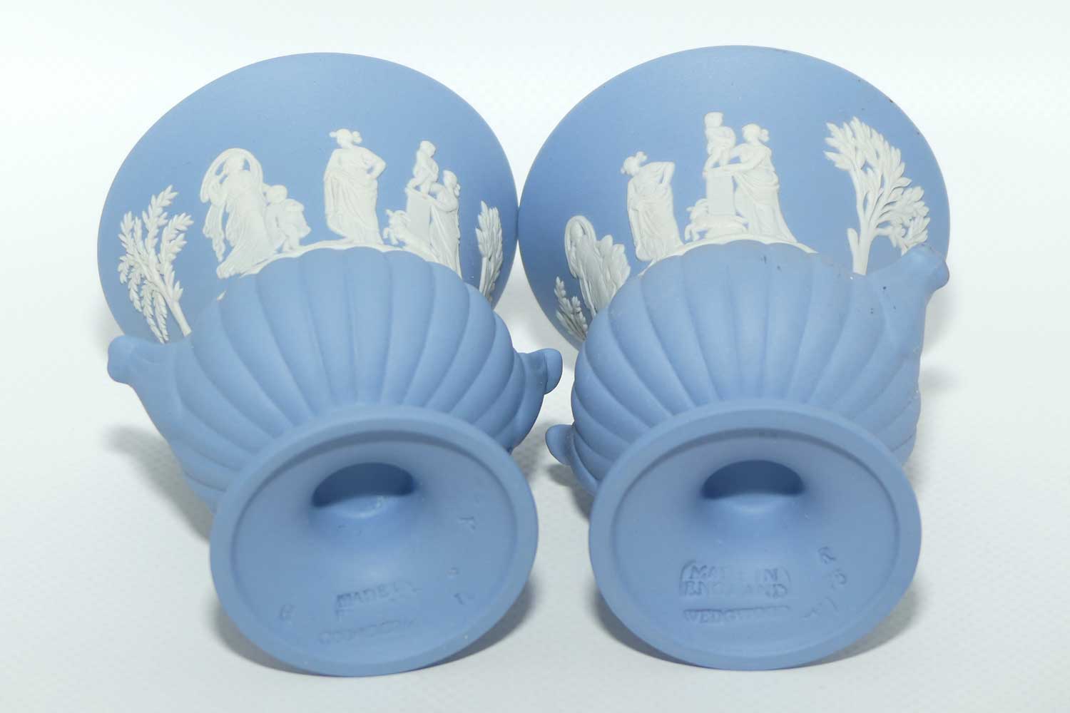 Wedgwood Jasper | White on Pale Blue | Maidens Campagna shape pair of vases | #1