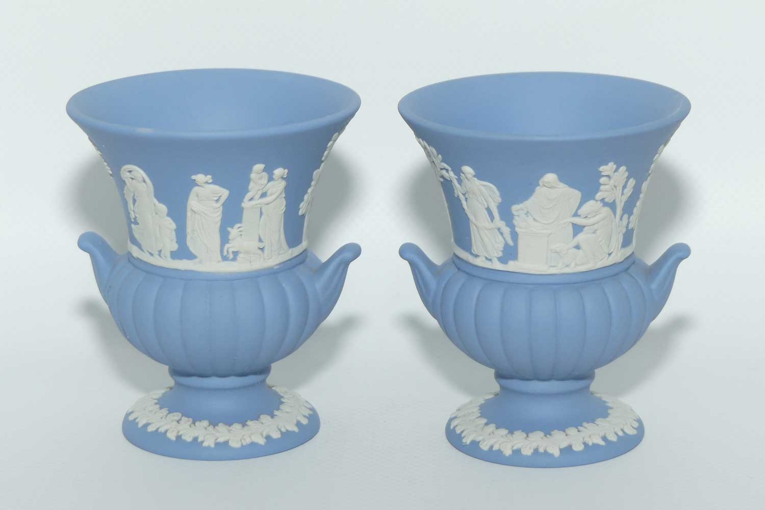 Wedgwood Jasper | White on Pale Blue | Maidens Campagna shape pair of vases | #2