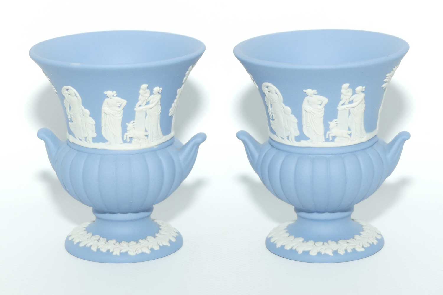Wedgwood Jasper | White on Pale Blue | Maidens Campagna shape pair of vases | #2