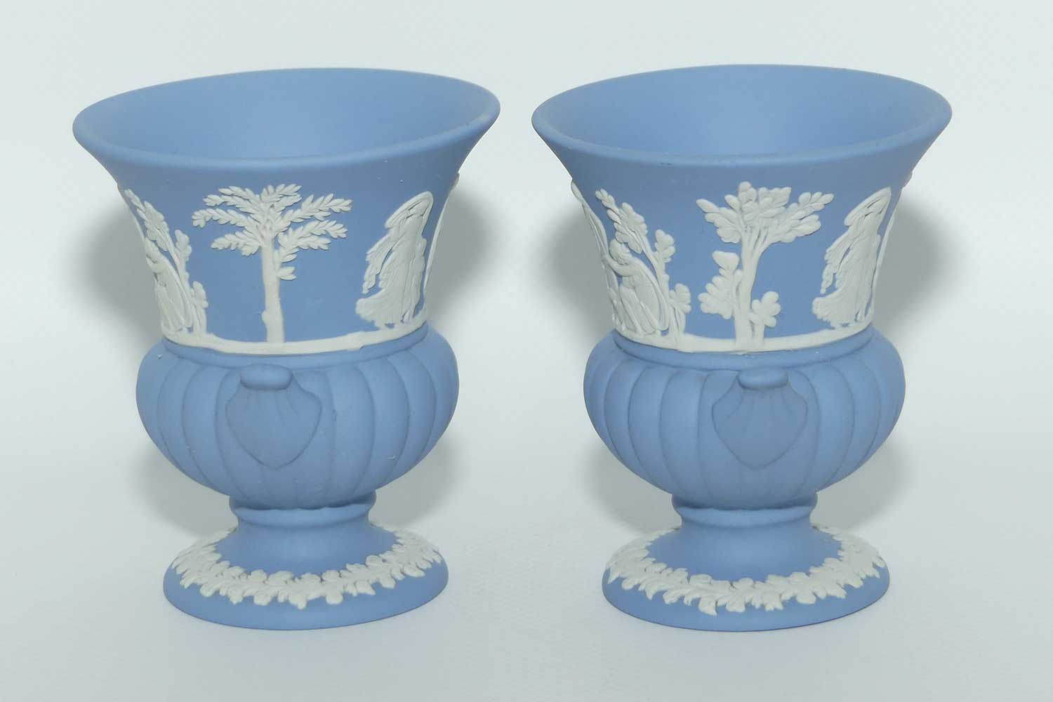 Wedgwood Jasper | White on Pale Blue | Maidens Campagna shape pair of vases | #2