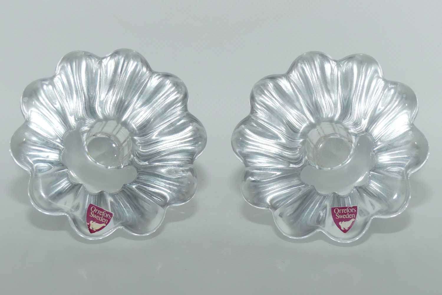 Orrefors Crystal Stella pattern candle holders by Sven Palmqvist