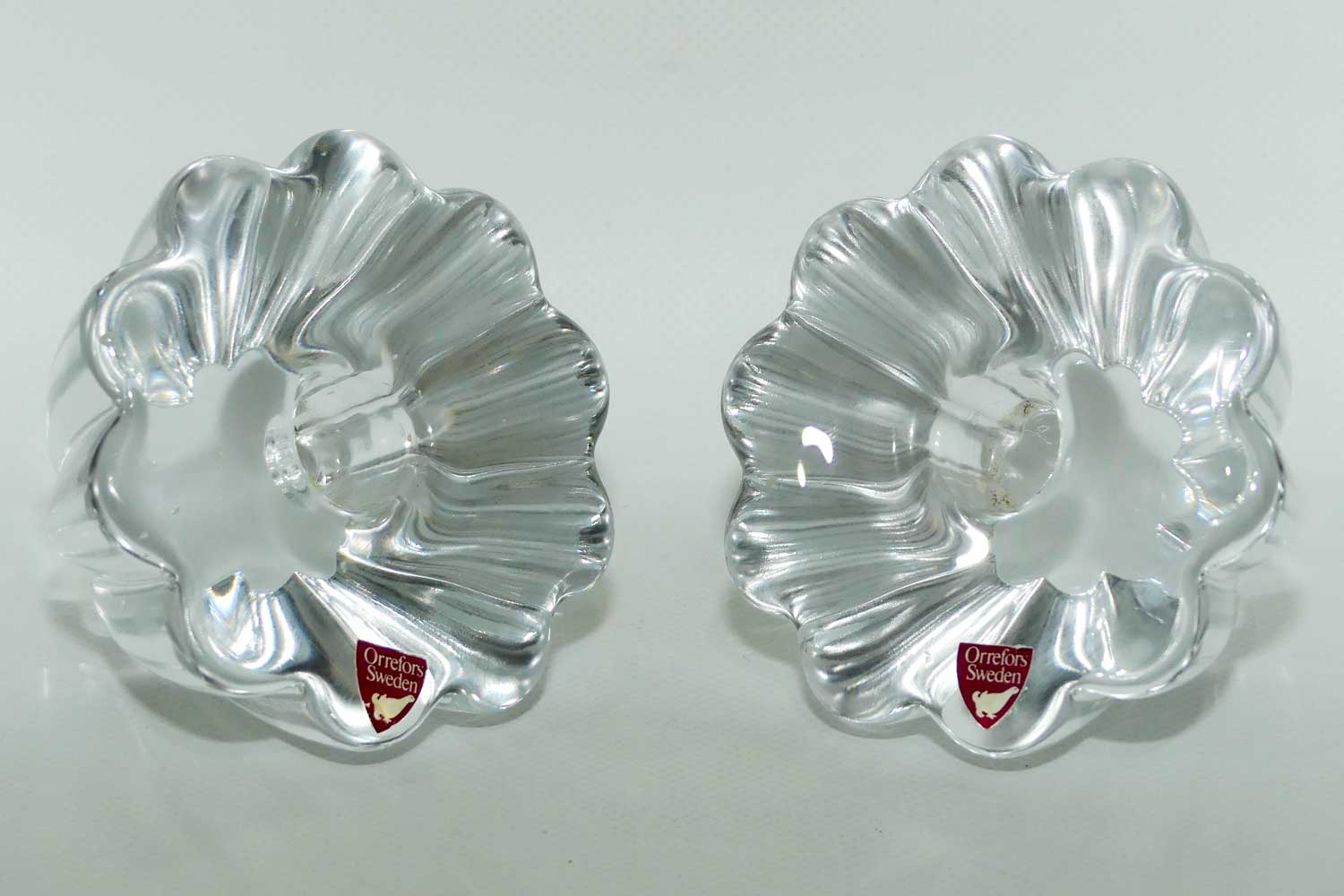 Orrefors Crystal Stella pattern candle holders by Sven Palmqvist