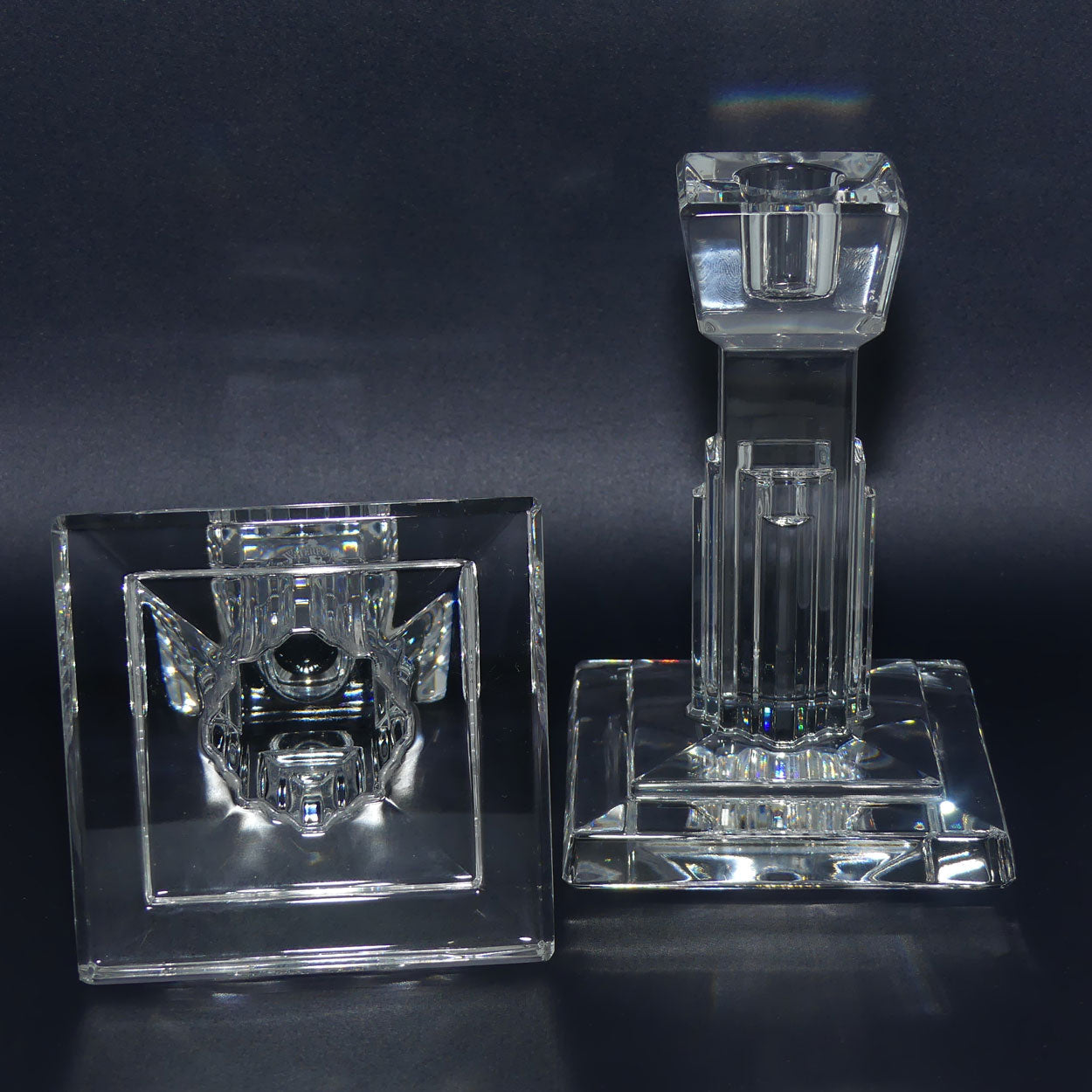 Waterford Crystal pair of Empire State Building candle sticks