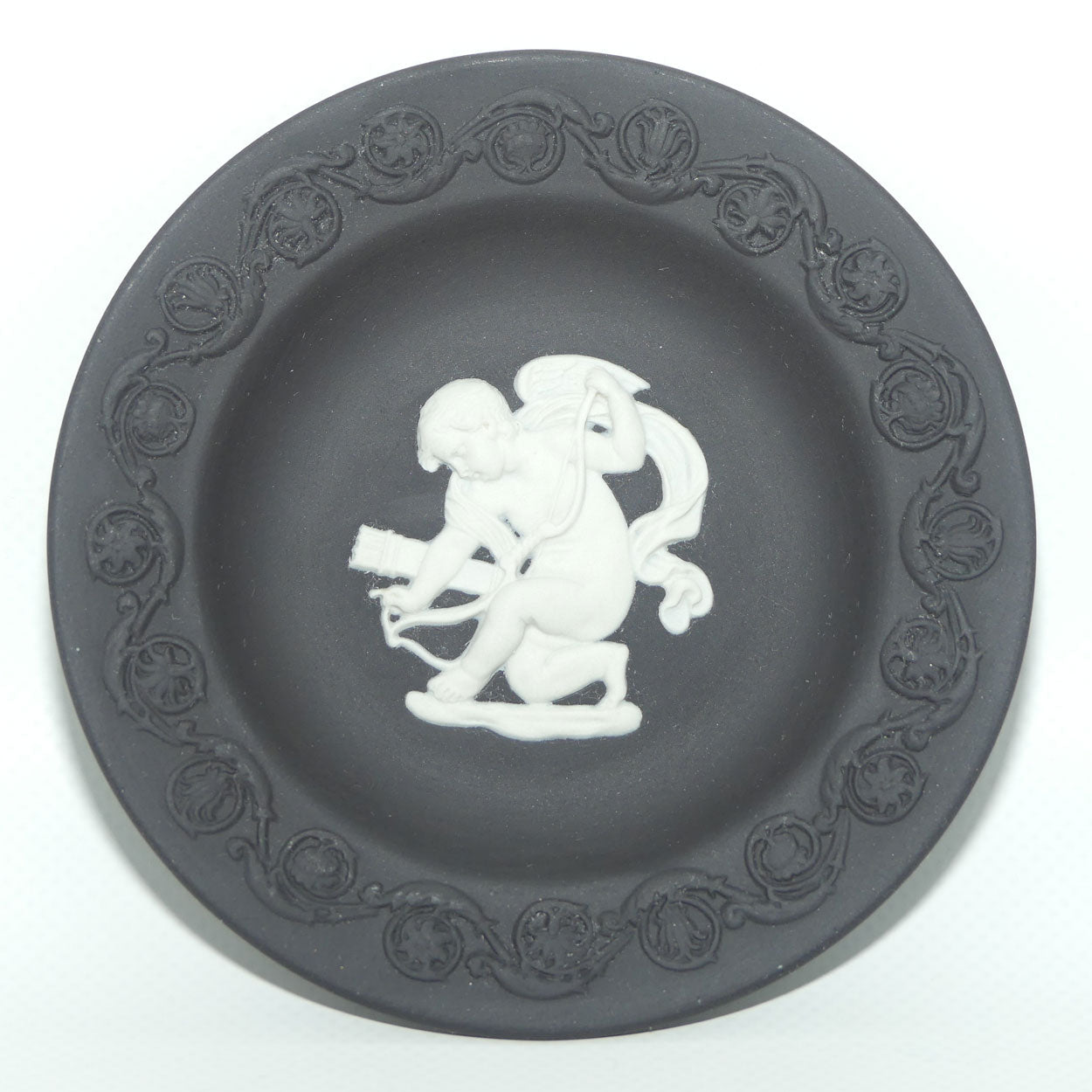 Wedgwood Jasper | White on Black | Pair of Cupid plates | 11cm | Boxed
