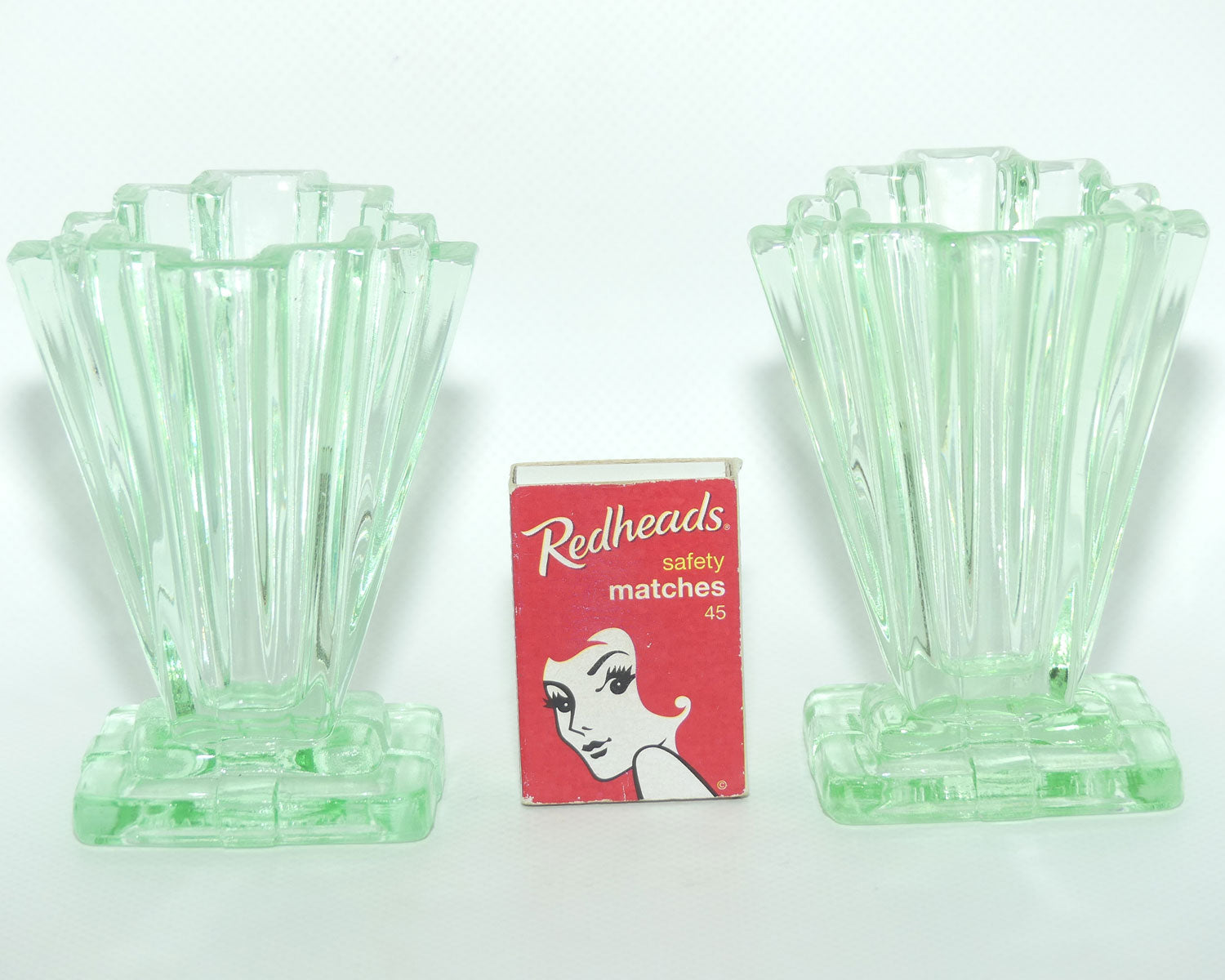 Bagley Glass UK Uranium Glass Grantham vases | Pair of 10cm tall | Uranium
