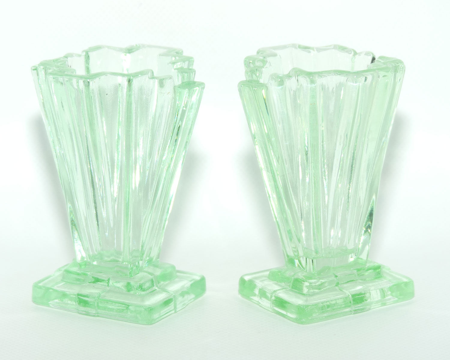 Bagley Glass UK Uranium Glass Grantham vases | Pair of 10cm tall | Uranium