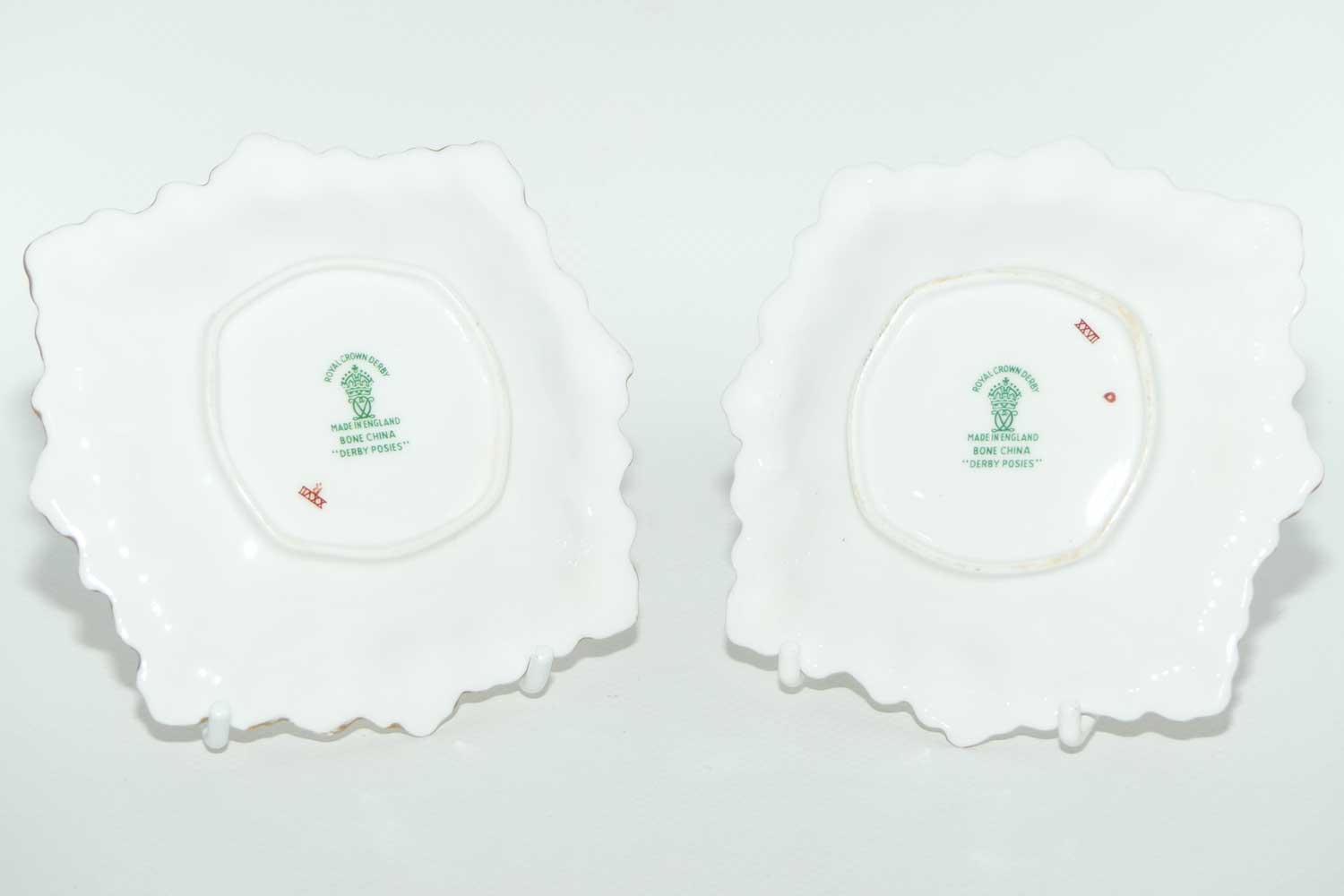 Pair of Royal Crown Derby Derby Posies gilt trim pin dishes | 11cm square