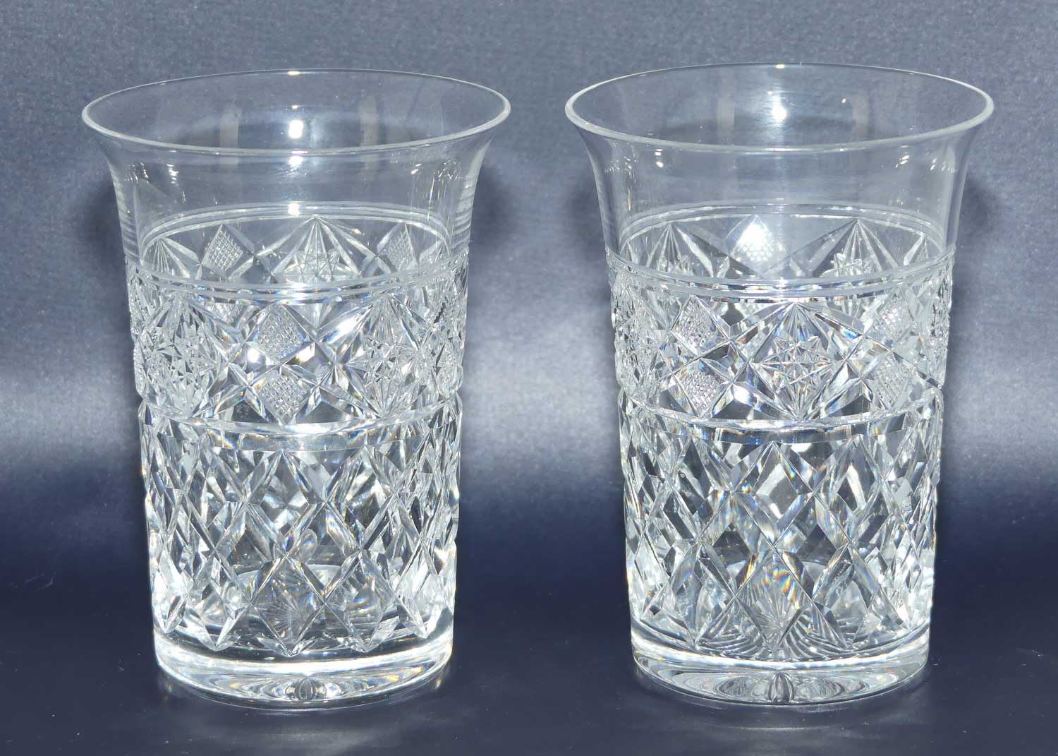 Pair of Webb Crystal fancy facetted flared rim tumblers | 150ml