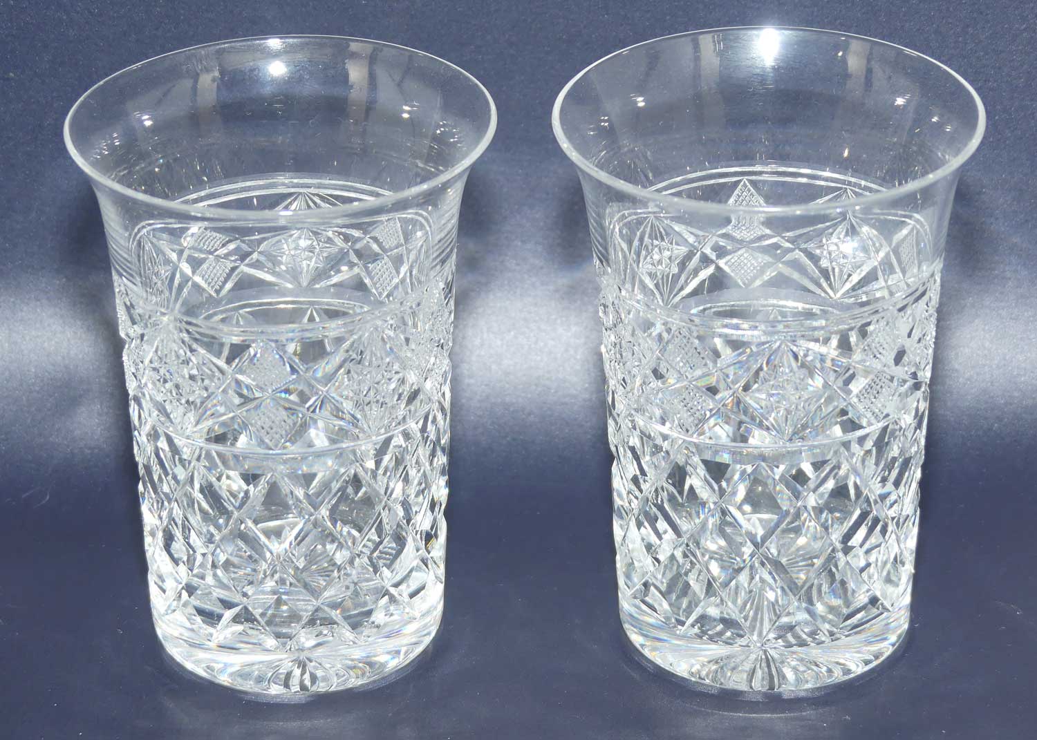 Pair of Webb Crystal fancy facetted flared rim tumblers | 150ml