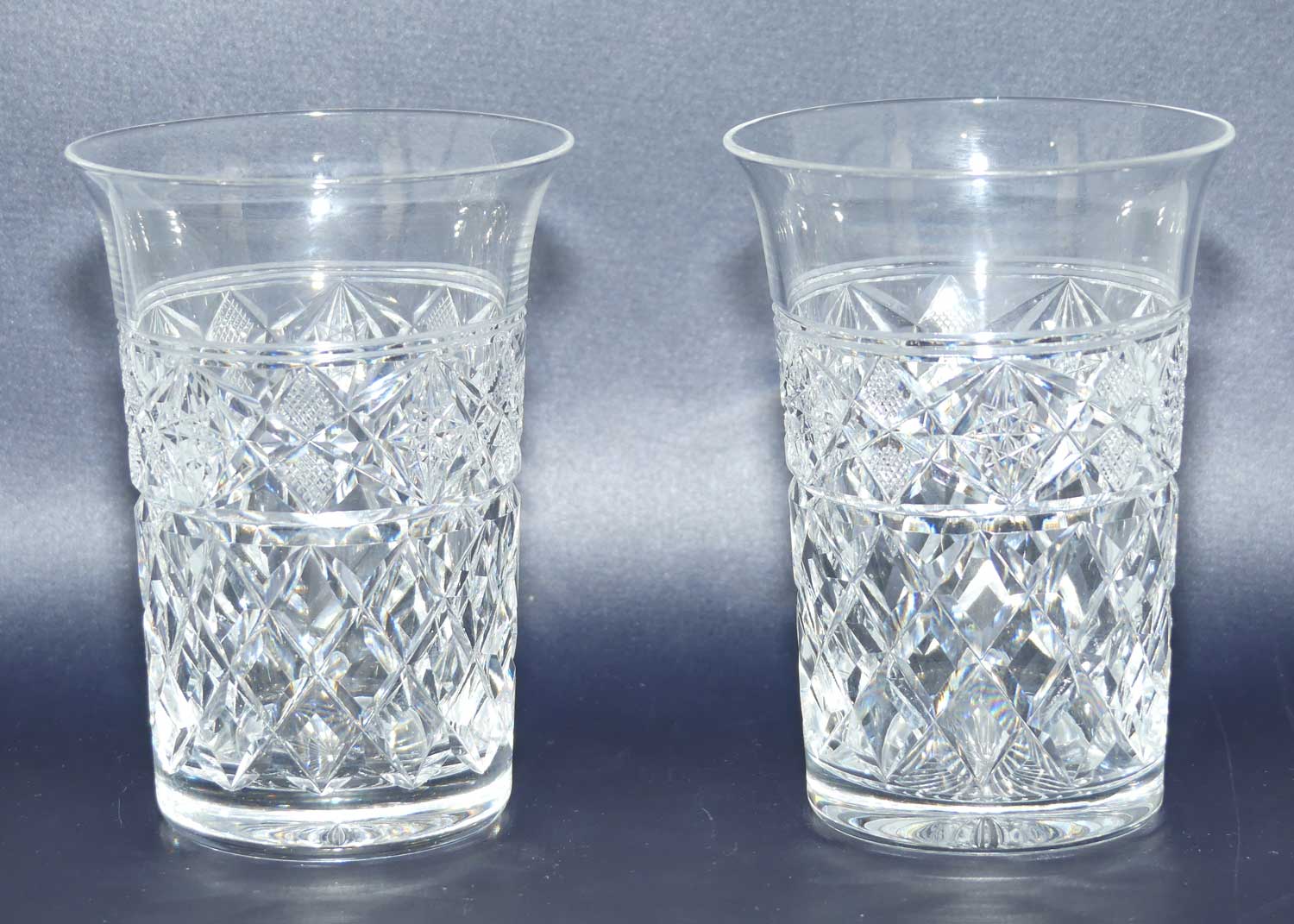 Pair of Webb Crystal fancy facetted flared rim tumblers | 150ml