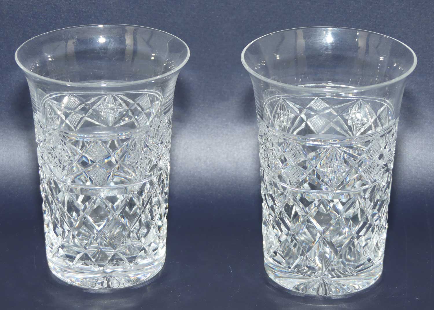 Pair of Webb Crystal fancy facetted flared rim tumblers | 150ml