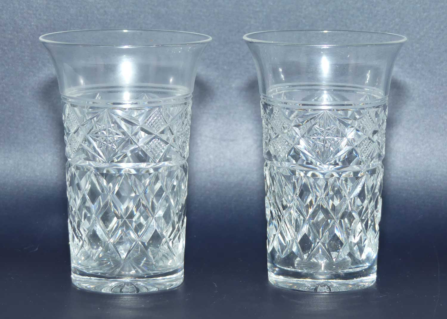 Pair of Webb Crystal fancy facetted flared rim small tumblers | 60ml