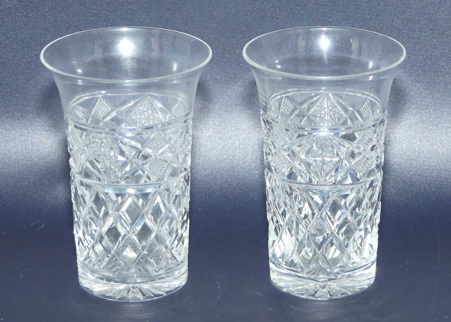 Pair of Webb Crystal fancy facetted flared rim small tumblers | 60ml