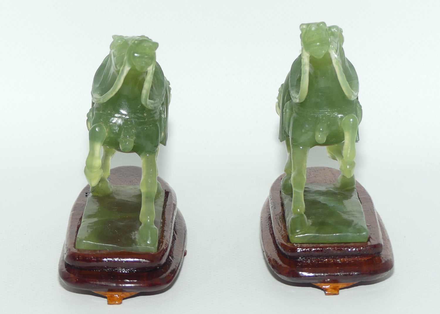 Mid 20th Century Chinese Green Jade | Hardstone pair of Horses fixed on wooden stands