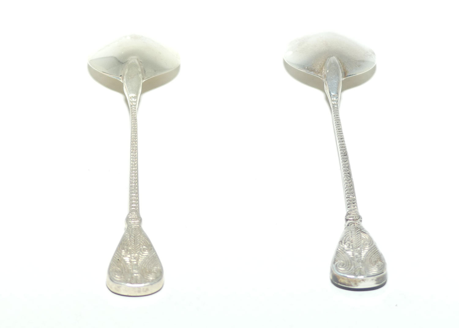New Zealand Sterling Silver pair of souvenir teaspoons | NZ Greenstone set handle