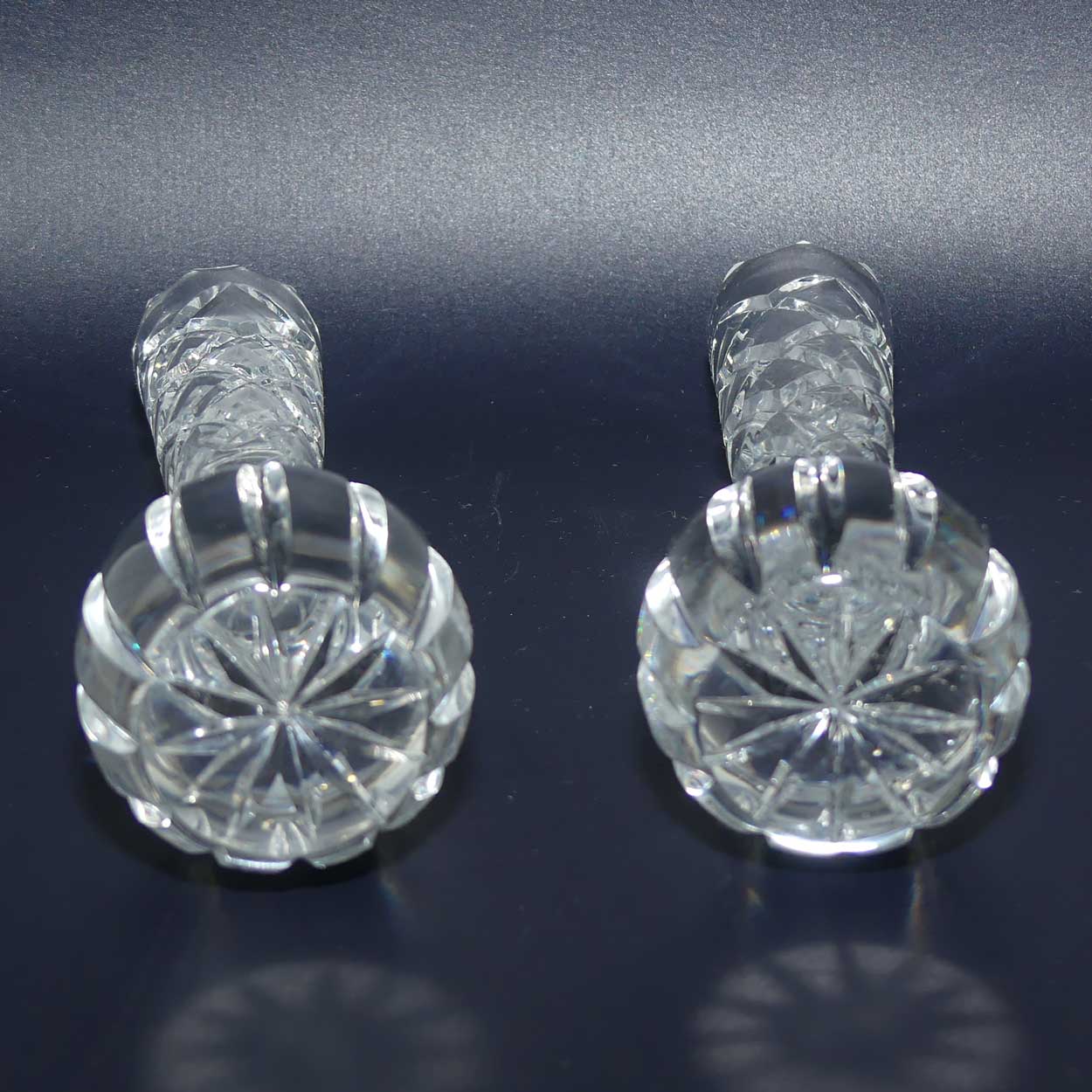 Pair Bohemian Crystal diamond cut bud vases