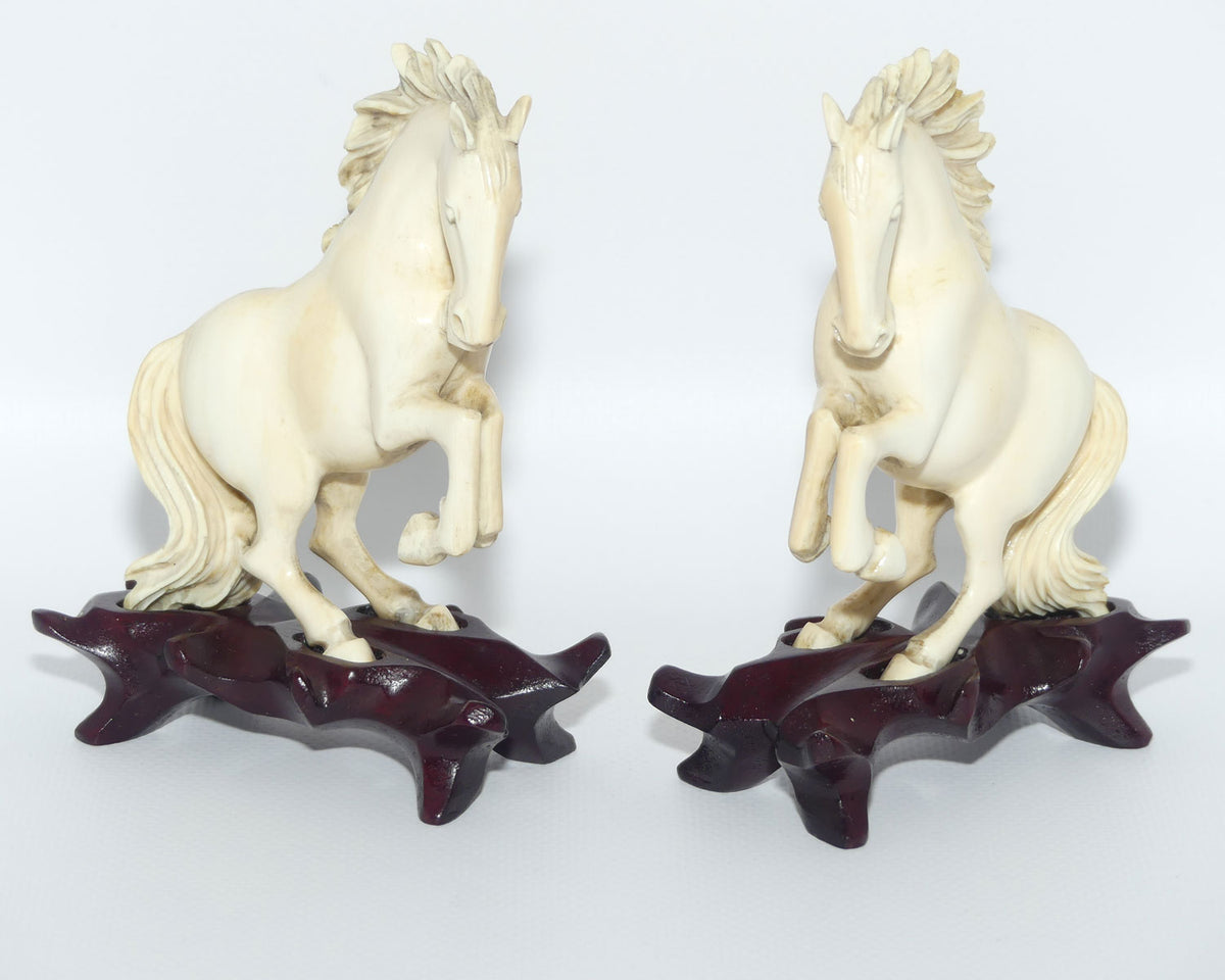 Carved Ivory pair of figures on matched bases | Rearing Horses