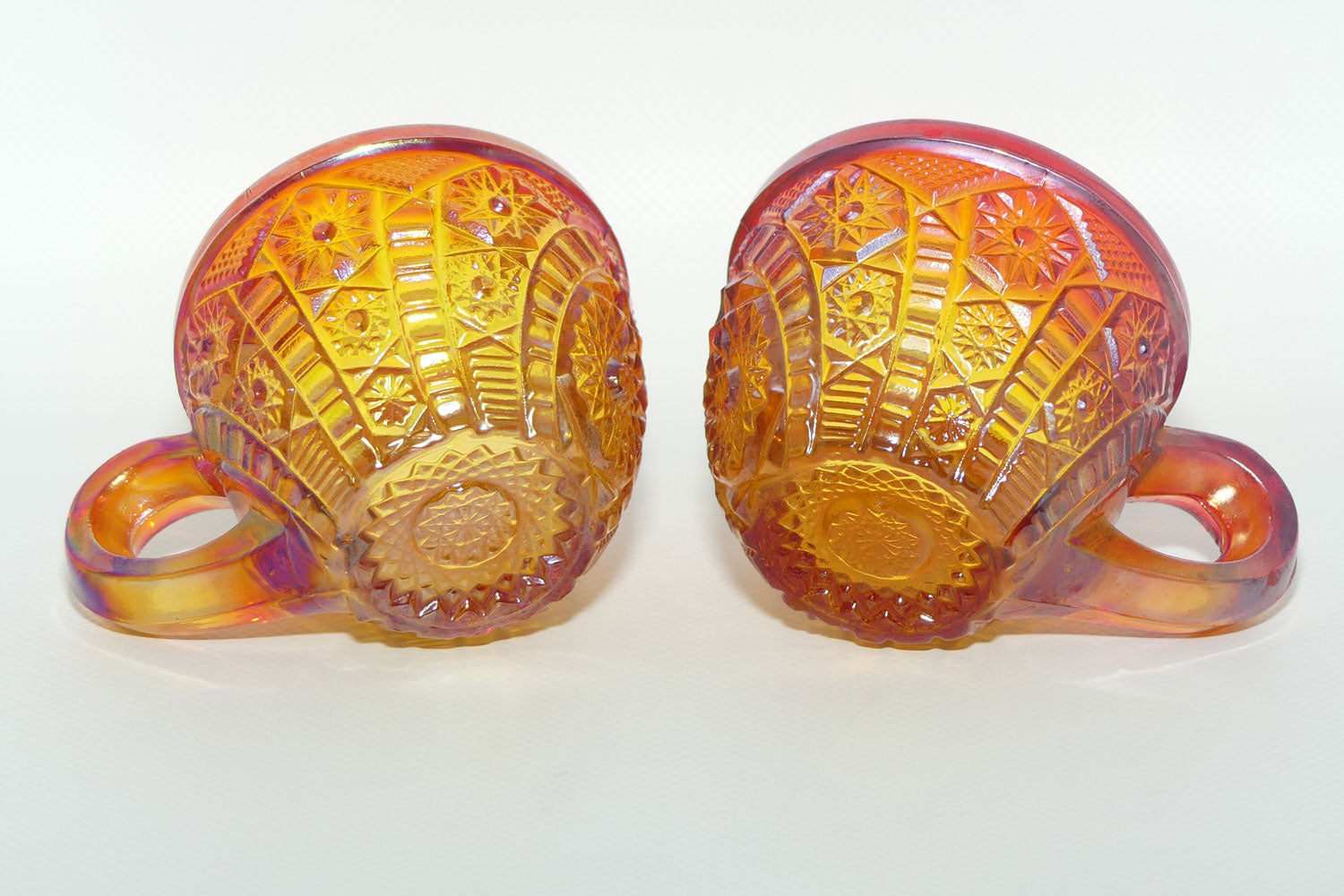 Pair of Indiana Carnival Glass cups | Red Amberina | Heirloom pattern
