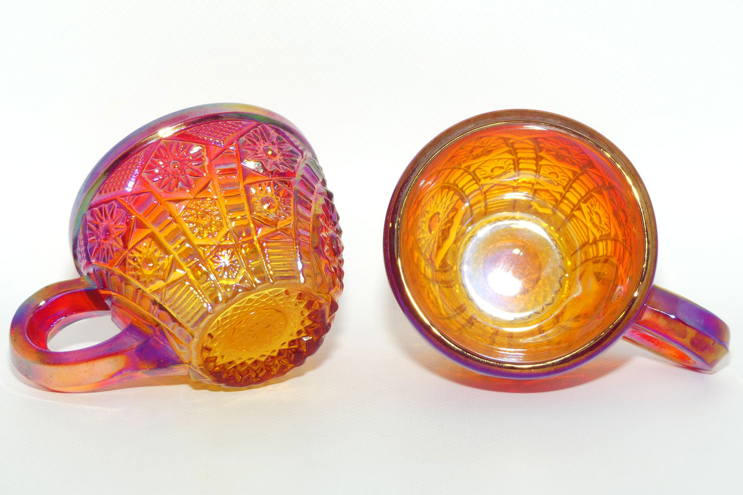 Pair of Indiana Carnival Glass cups | Red Amberina | Heirloom pattern | #2