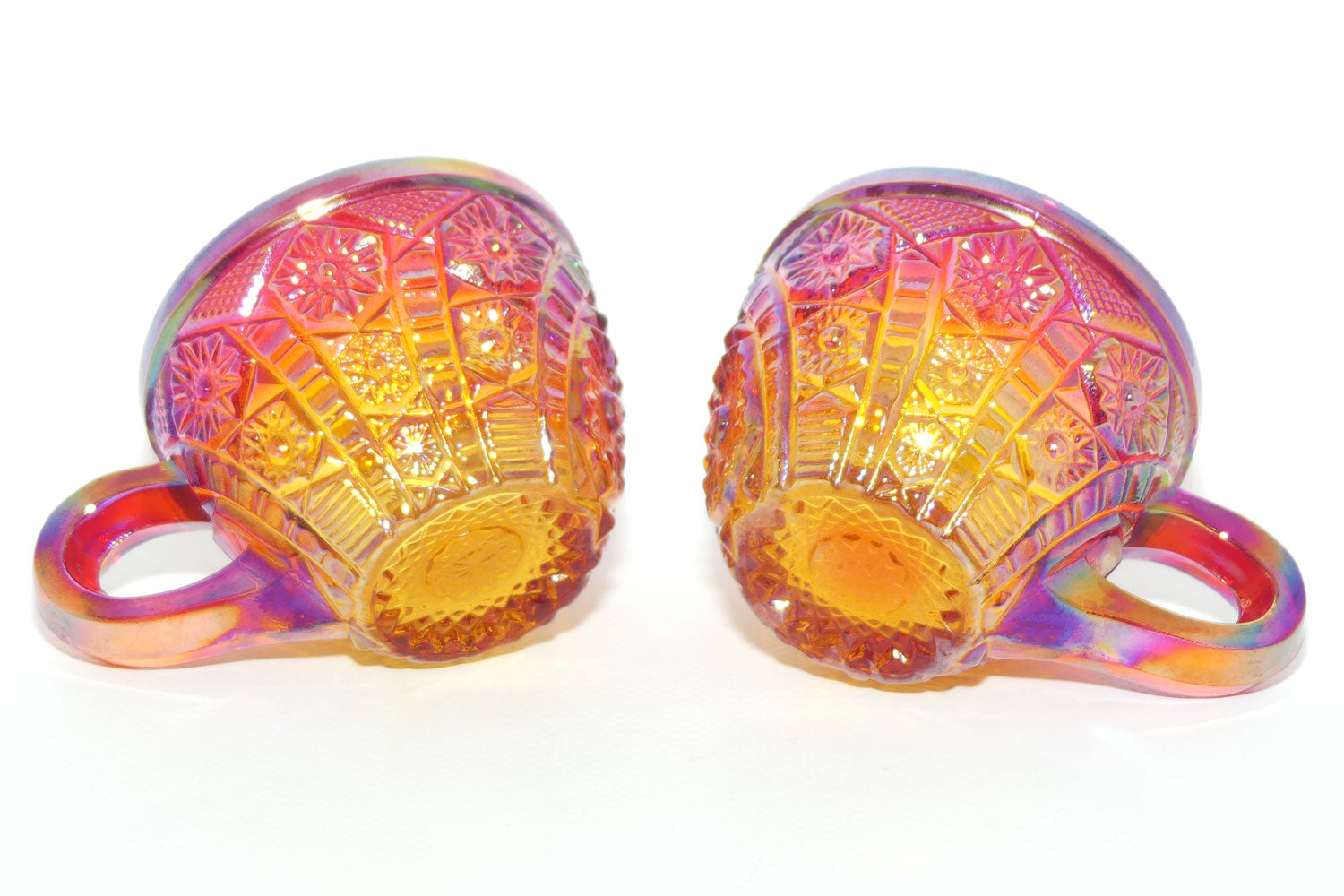 Pair of Indiana Carnival Glass cups | Red Amberina | Heirloom pattern | #2